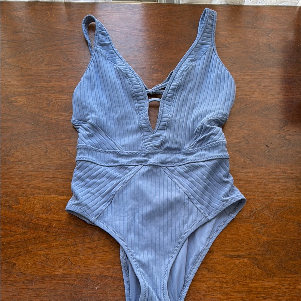 BECCA Ribbed One-Piece Swimsuit in Dusty Blue